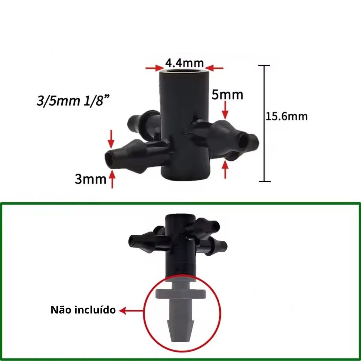Conector Cruzeta 4 saídas 3x5mm para Gotejador